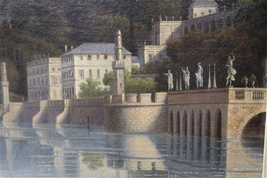 19th Century English School, oil on canvas, view of Villa Taverna, Torno, Lake Como, Italy, signed JK, 1854, 34 x 46cm